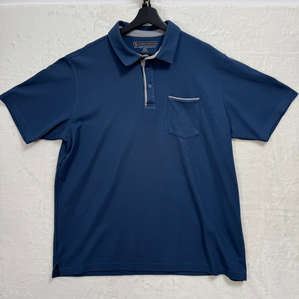 Pebble Beach Polo Shirt Mens XL Blue Dry-Luxe Performance Short Sleeve Golf